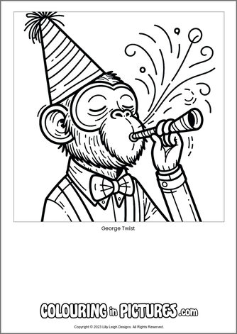 Free printable monkey colouring in picture of George Twist