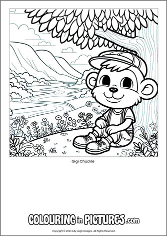 Free printable monkey colouring in picture of Gigi Chuckle