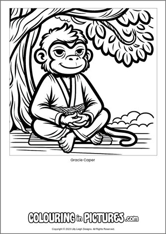 Free printable monkey colouring in picture of Gracie Caper