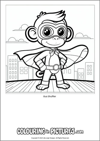 Free printable monkey colouring in picture of Gus Shuffler