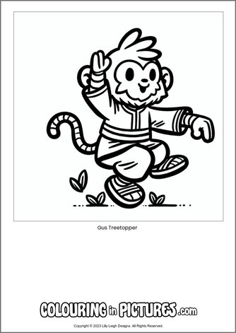 Free printable monkey colouring in picture of Gus Treetopper