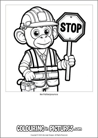 Free printable monkey colouring in picture of Ike Patterpounce
