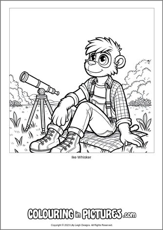 Free printable monkey colouring in picture of Ike Whisker