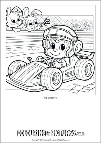 Free printable monkey colouring in picture of Iris Snickers