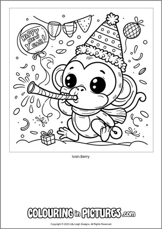 Free printable monkey colouring in picture of Ivan Berry