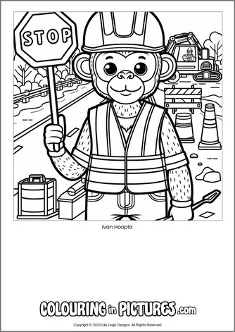Free printable monkey colouring in picture of Ivan Hoopla