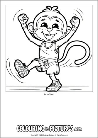 Free printable monkey colouring in picture of Ivan Zest