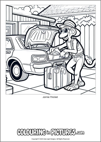 Free printable monkey colouring in picture of Jamie Thicket