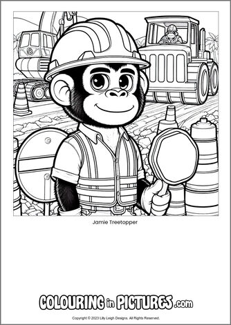 Free printable monkey colouring in picture of Jamie Treetopper