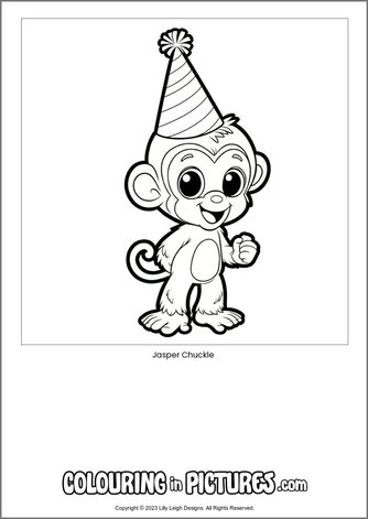 Free printable monkey colouring in picture of Jasper Chuckle