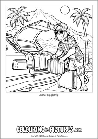 Free printable monkey colouring in picture of Jasper Giggletwig