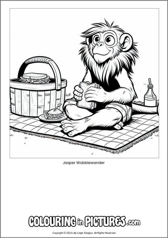 Free printable monkey colouring in picture of Jasper Wobblewander