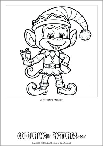Free printable monkey colouring in picture of Jolly Festive Monkey