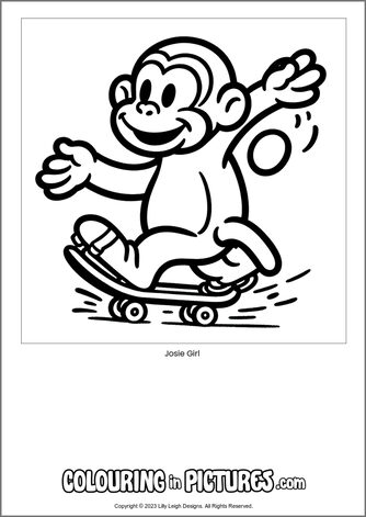 Free printable monkey colouring in picture of Josie Girl