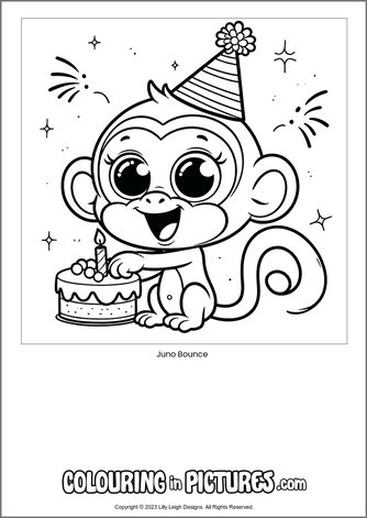 Free printable monkey colouring in picture of Juno Bounce