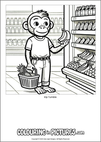 Free printable monkey colouring in picture of Kip Tumble