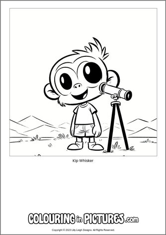 Free printable monkey colouring in picture of Kip Whisker