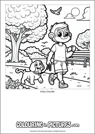 Free printable monkey colouring in picture of Kirby Chuckle