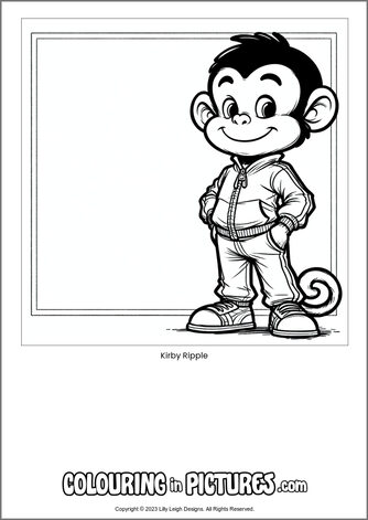 Free printable monkey colouring in picture of Kirby Ripple