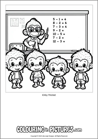 Free printable monkey colouring in picture of Kirby Thicket