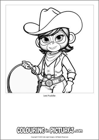 Free printable monkey colouring in picture of Lexi Puddle