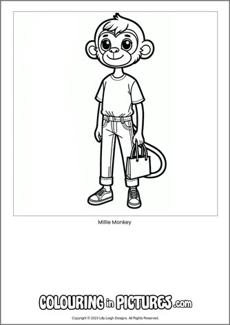 Free printable monkey colouring in picture of Millie Monkey