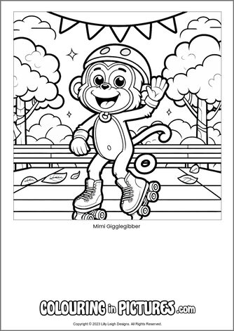 Free printable monkey colouring in picture of Mimi Gigglegibber