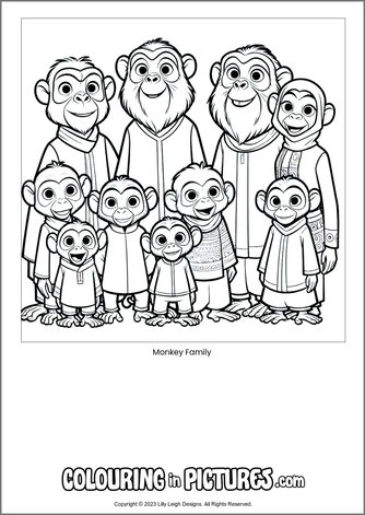 Free printable monkey colouring in picture of Monkey Family