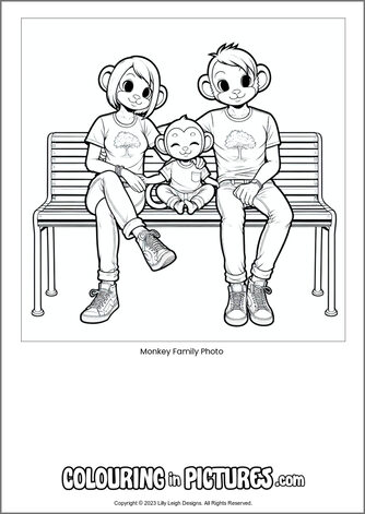 Free printable monkey colouring in picture of Monkey Family Photo