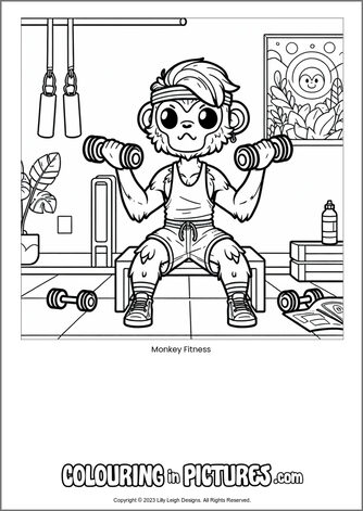 Free printable monkey colouring in picture of Monkey Fitness