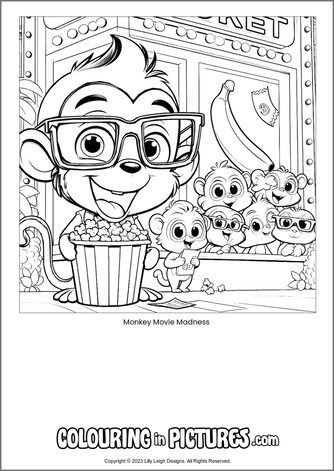 Free printable monkey colouring in picture of Monkey Movie Madness