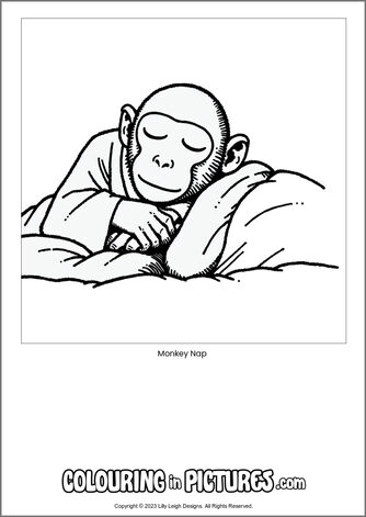 Free printable monkey colouring in picture of Monkey Nap