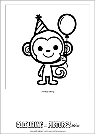 Free printable monkey colouring in picture of Monkey Party