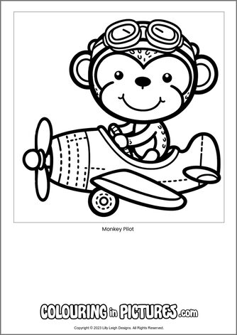 Free printable monkey colouring in picture of Monkey Pilot