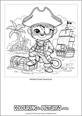 Free printable monkey colouring in picture of Monkey Pirate Adventure
