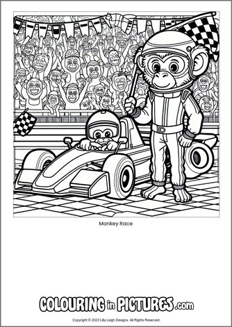 Free printable monkey colouring in picture of Monkey Race