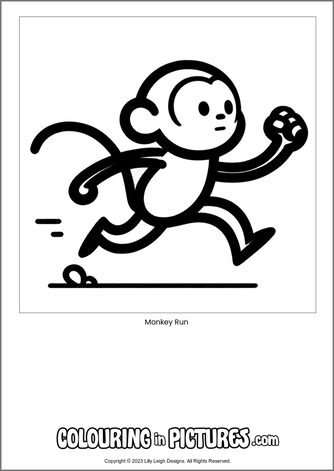 Free printable monkey colouring in picture of Monkey Run