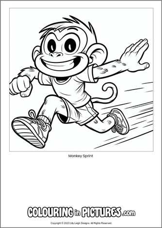 Free printable monkey colouring in picture of Monkey Sprint