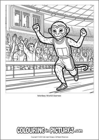 Free printable monkey colouring in picture of Monkey World Games