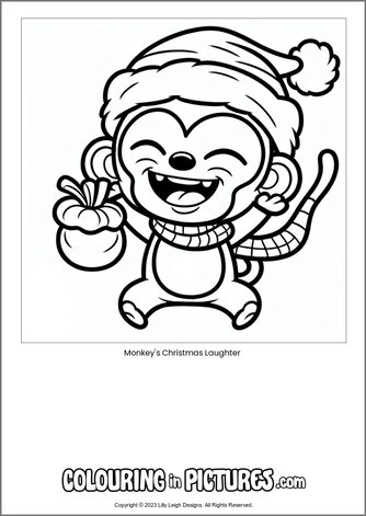 Free printable monkey colouring in picture of Monkey's Christmas Laughter