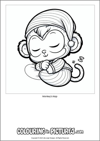 Free printable monkey colouring in picture of Monkey's Nap