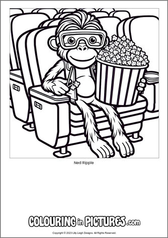 Free printable monkey colouring in picture of Ned Ripple