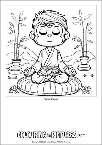 Free printable monkey colouring in picture of Nellie Sprout