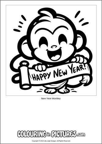 Free printable monkey colouring in picture of New Year Monkey