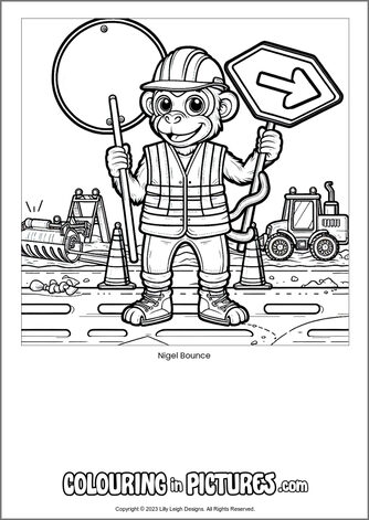 Free printable monkey colouring in picture of Nigel Bounce