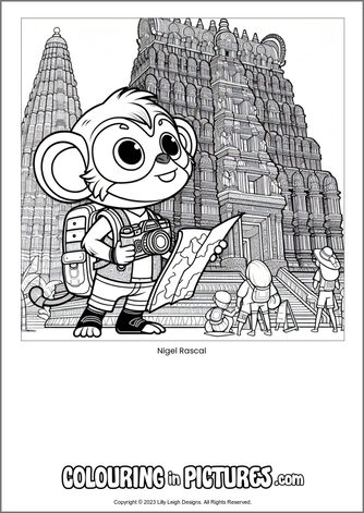 Free printable monkey colouring in picture of Nigel Rascal