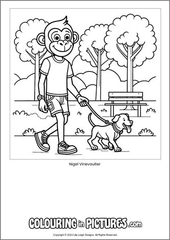 Free printable monkey colouring in picture of Nigel Vinevaulter