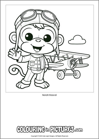 Free printable monkey colouring in picture of Norah Rascal