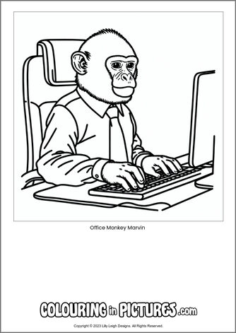 Free printable monkey colouring in picture of Office Monkey Marvin