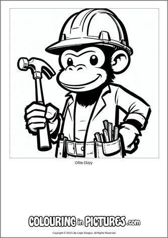 Free printable monkey colouring in picture of Ollie Dizzy